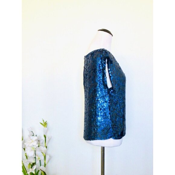 Alice + Olivia Sequin Silk Blouse Top Sleeveless Blue SZ S - Picture 4 of 9